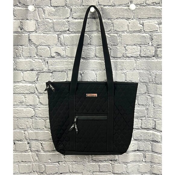 Vera Bradley Quilted Shoulder Tote Bag  Black With Zipper Closure & Front Pocket - Picture 1 of 6